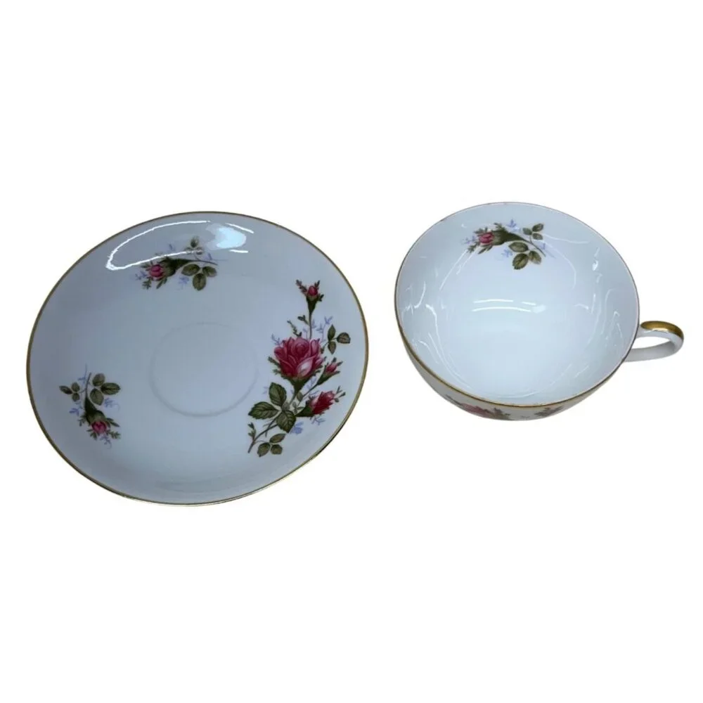 4 Sango Moss Rose Roses Cup & Saucer Sets Japan - Picture 6 of 10